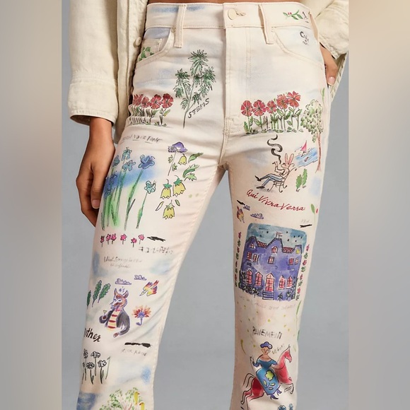 Sold-out MOTHER Moto-Rabbit Printed High-Waisted Rider Jeans size 24 (26) - Picture 6 of 14